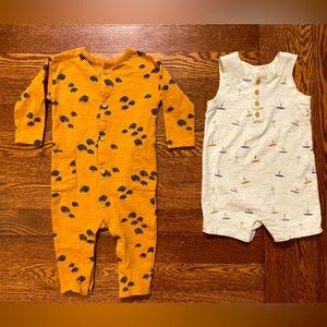 Lauren Conrad Little Co Organic Cotton Buffalo & Surf Board Rompers Sz 6 Months